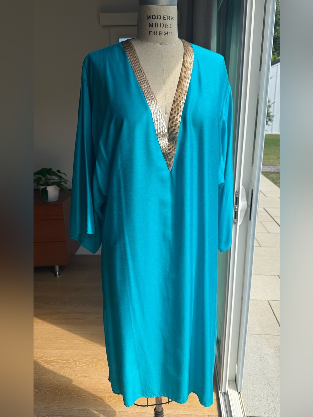 La Perla Turquoise V-Neck Swim Coverup with Platinum Trim